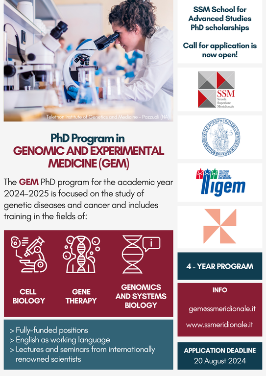 Open Call Doctoral Scholarships for the Genomic and experimental medicine program by Scuola Superiore Meridionale (SSM)