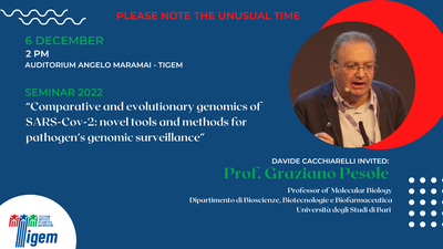 Prof. Graziano Pesole - "Comparative and evolutionary genomics of SARS-Cov-2: novel tools and methods for pathogen’s genomic surveillance"